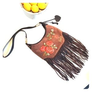 Juicy couture brown terrycloth/leather fringe bag.